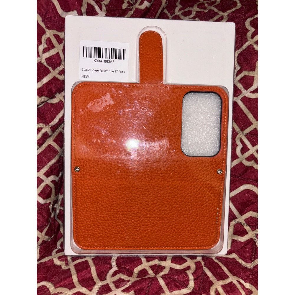 ZOUZT Orange Pebbled Leather Wallet Folio Case for iPhone 17 Pro NEW X004TI8KMZ